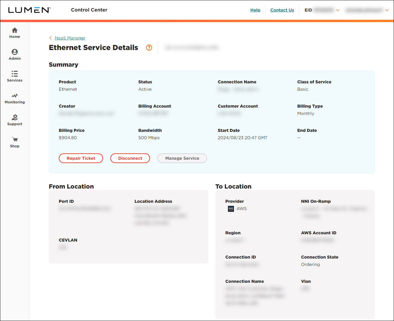 NaaS Ethernet On-Demand service details