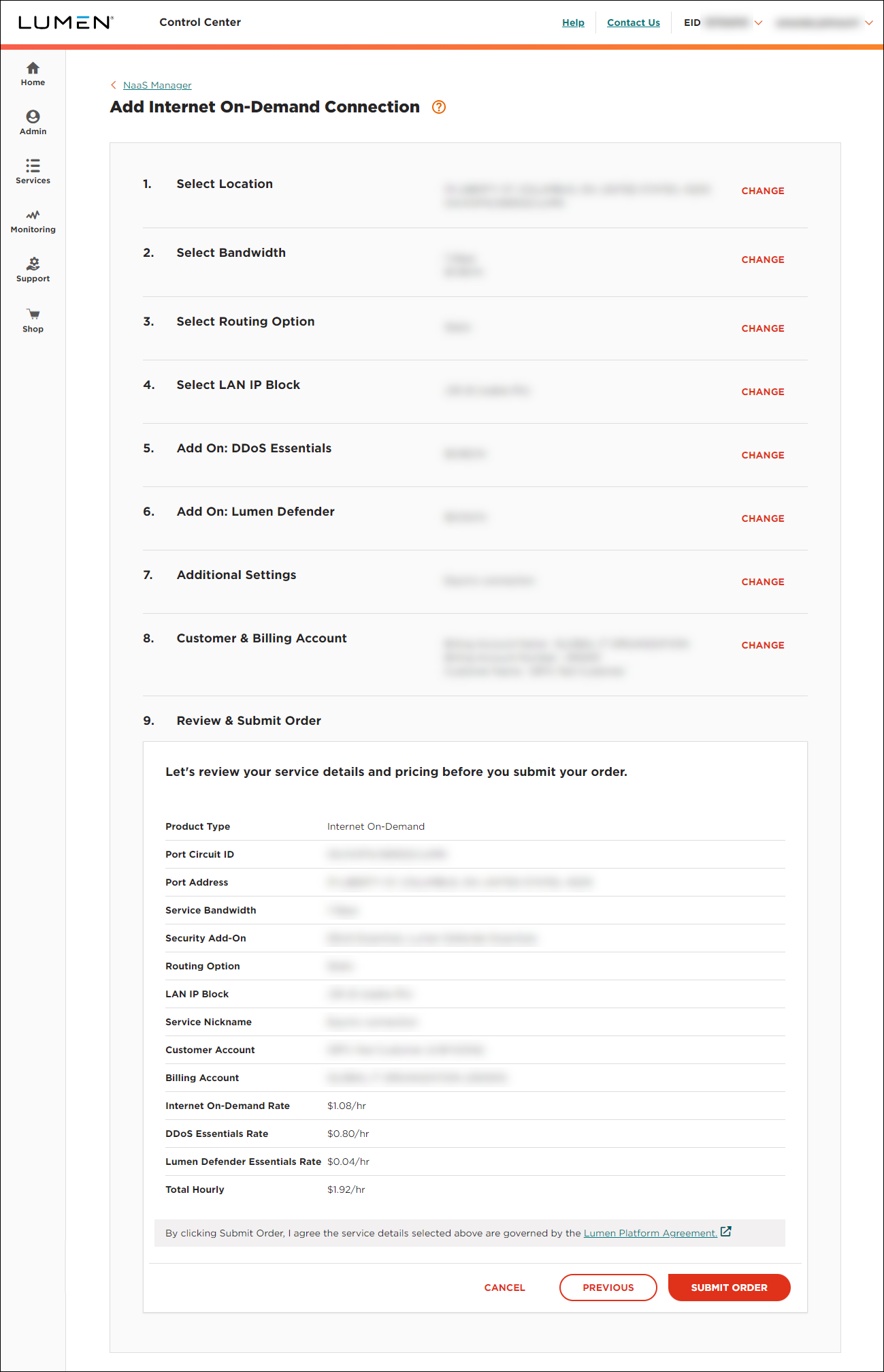 NaaS Internet On-Demand data center review order