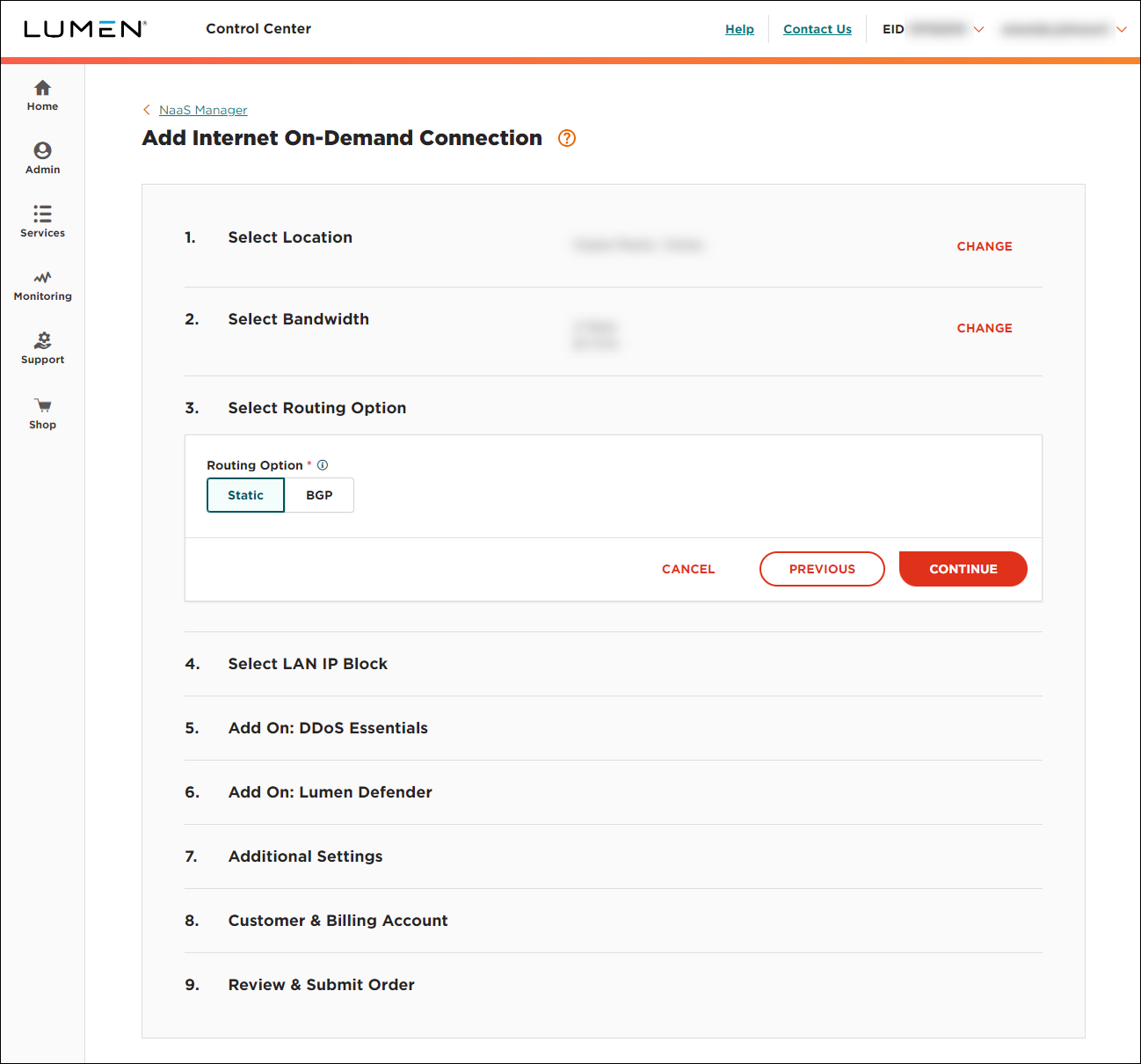 NaaS Internet On-Demand routing option