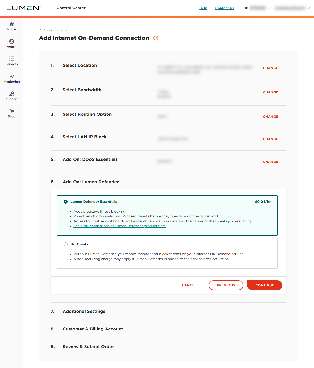 NaaS Internet On-Demand Lumen Defender