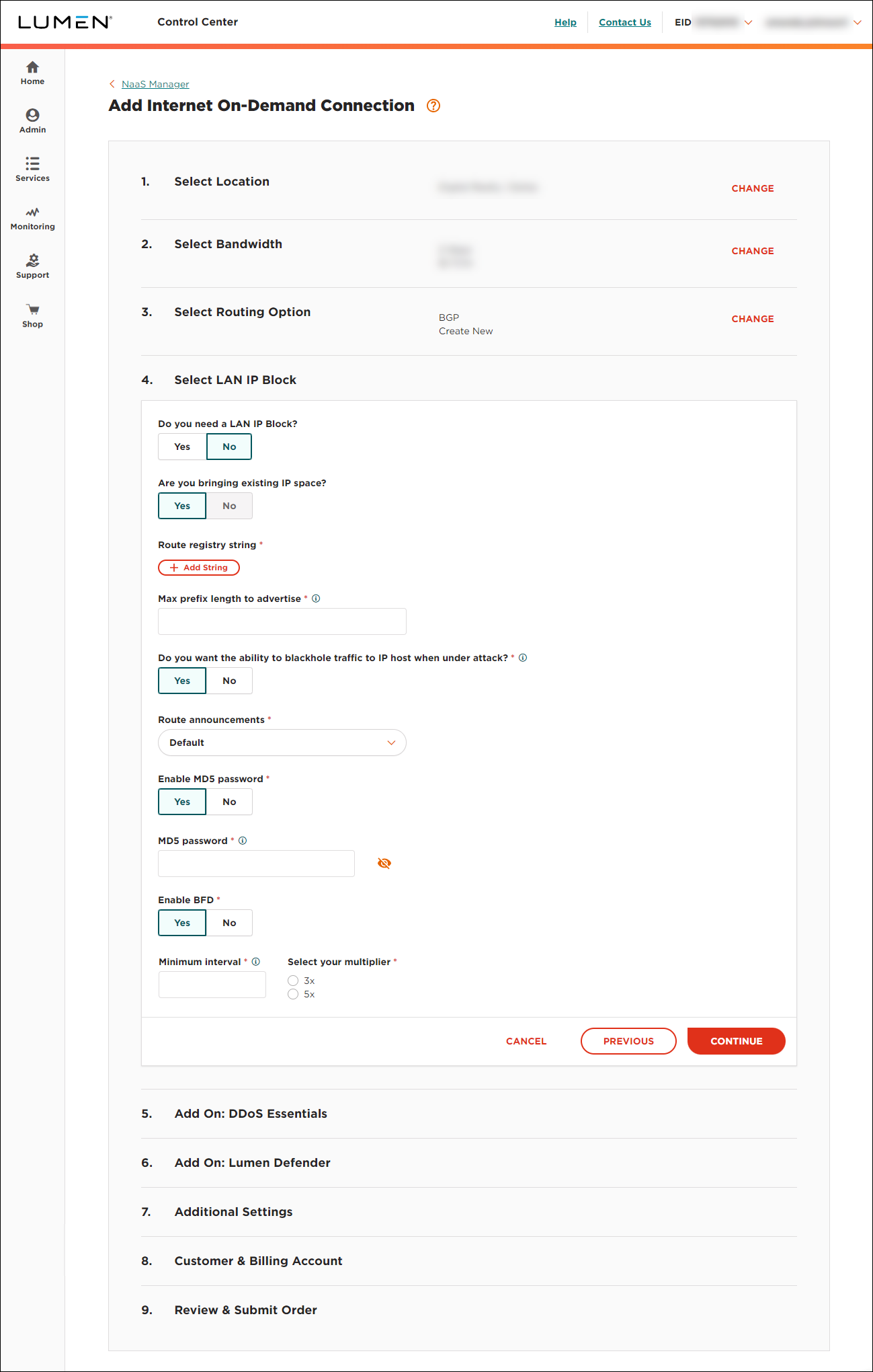 NaaS Internet On-Demand LAN IP Block for BGP