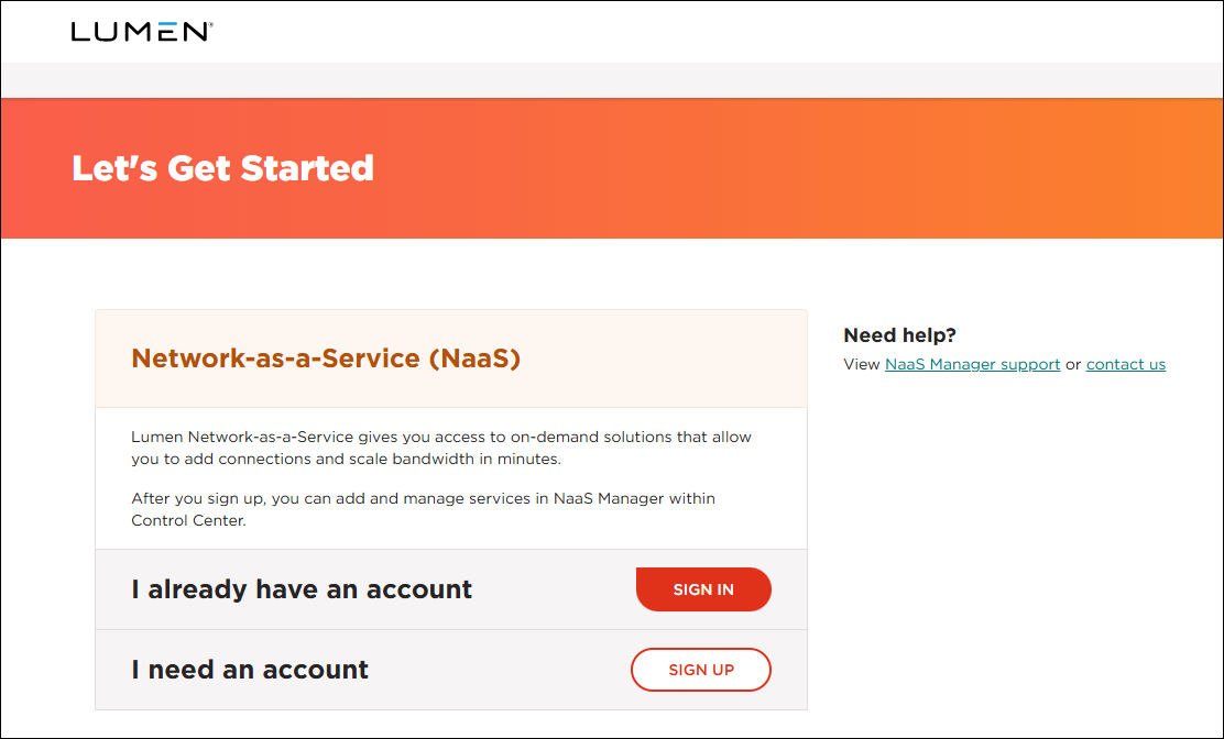 NaaS new user sign up page