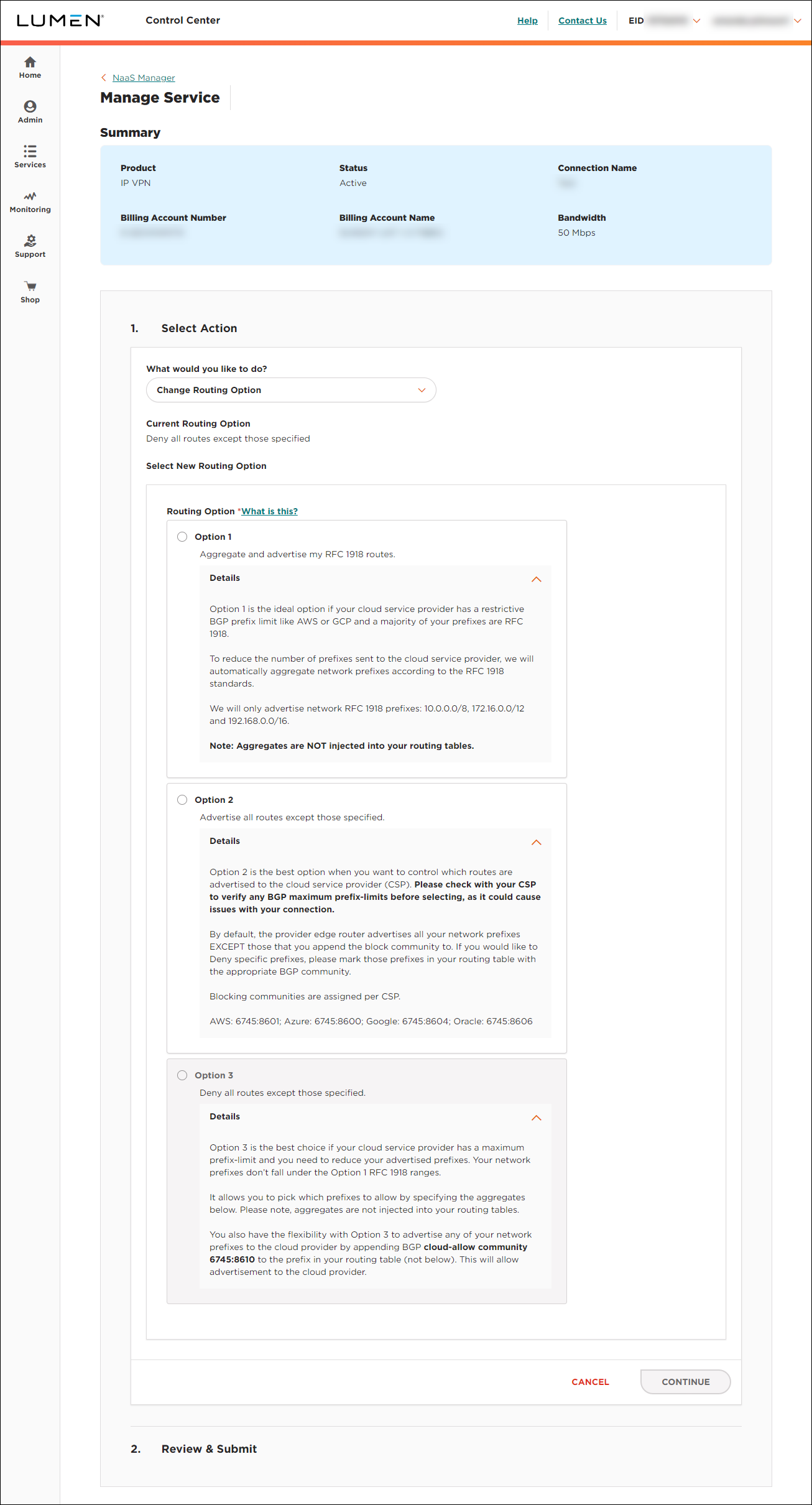 IP VPN On-Demand change routing option