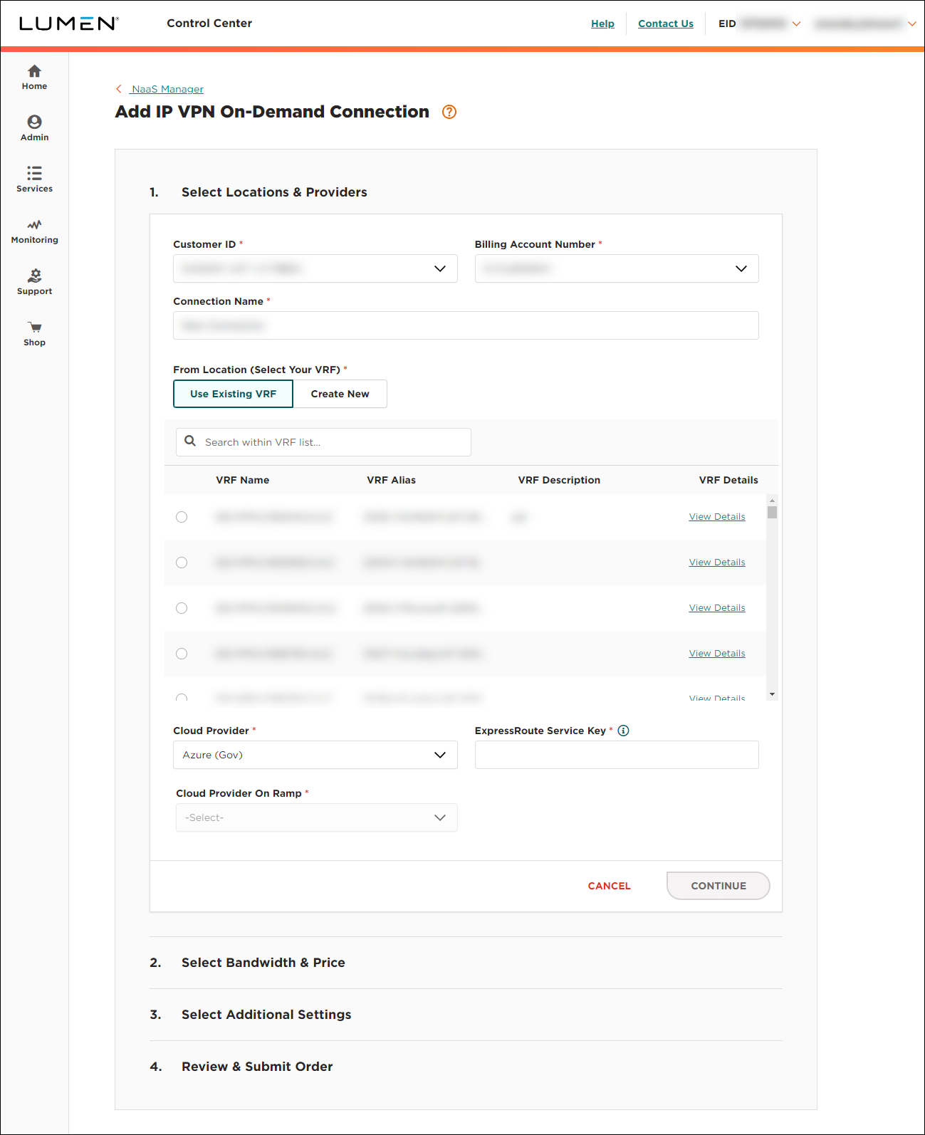 IP VPN On-Demand location