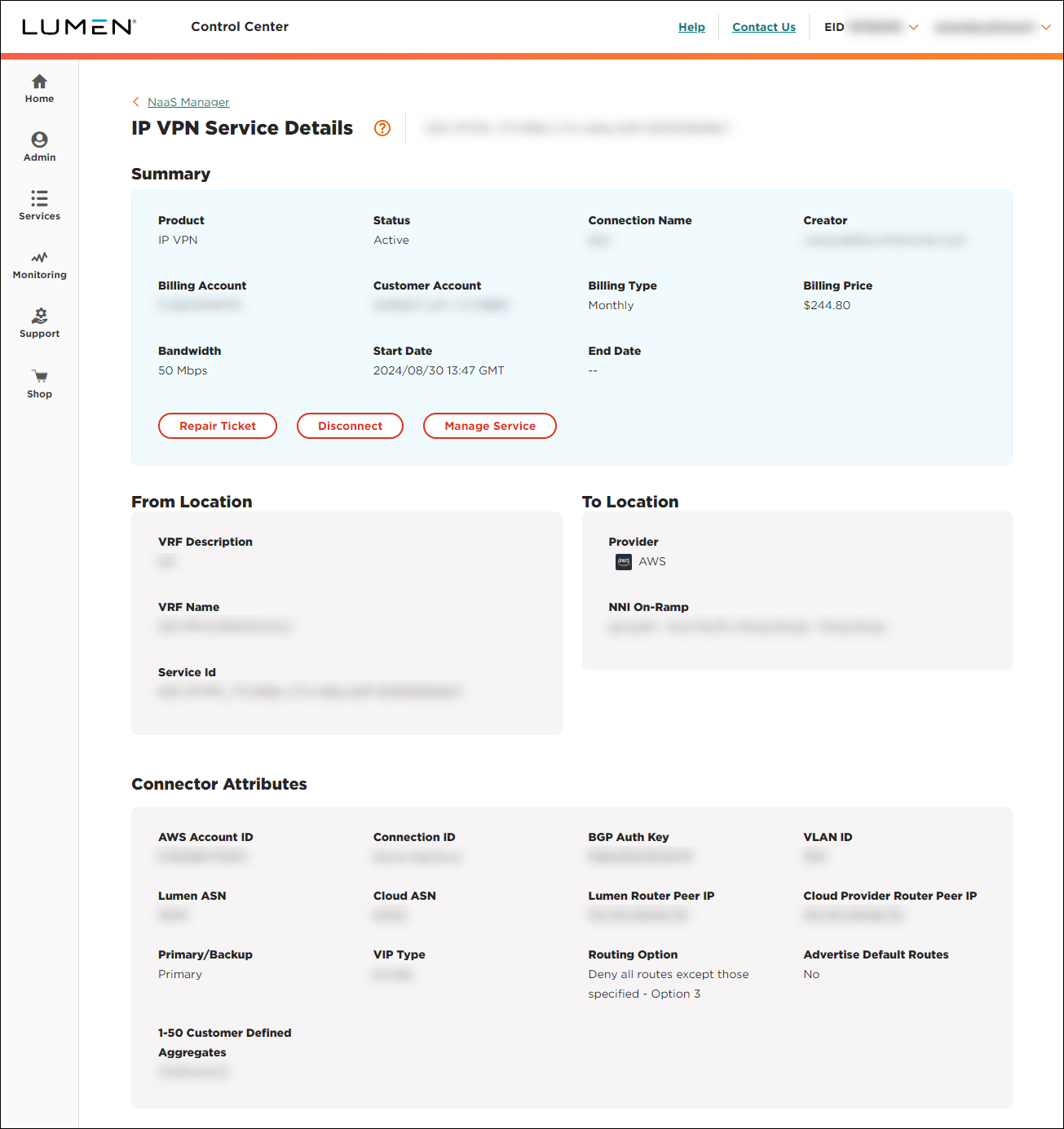 NaaS IP VPN On-Demand service details