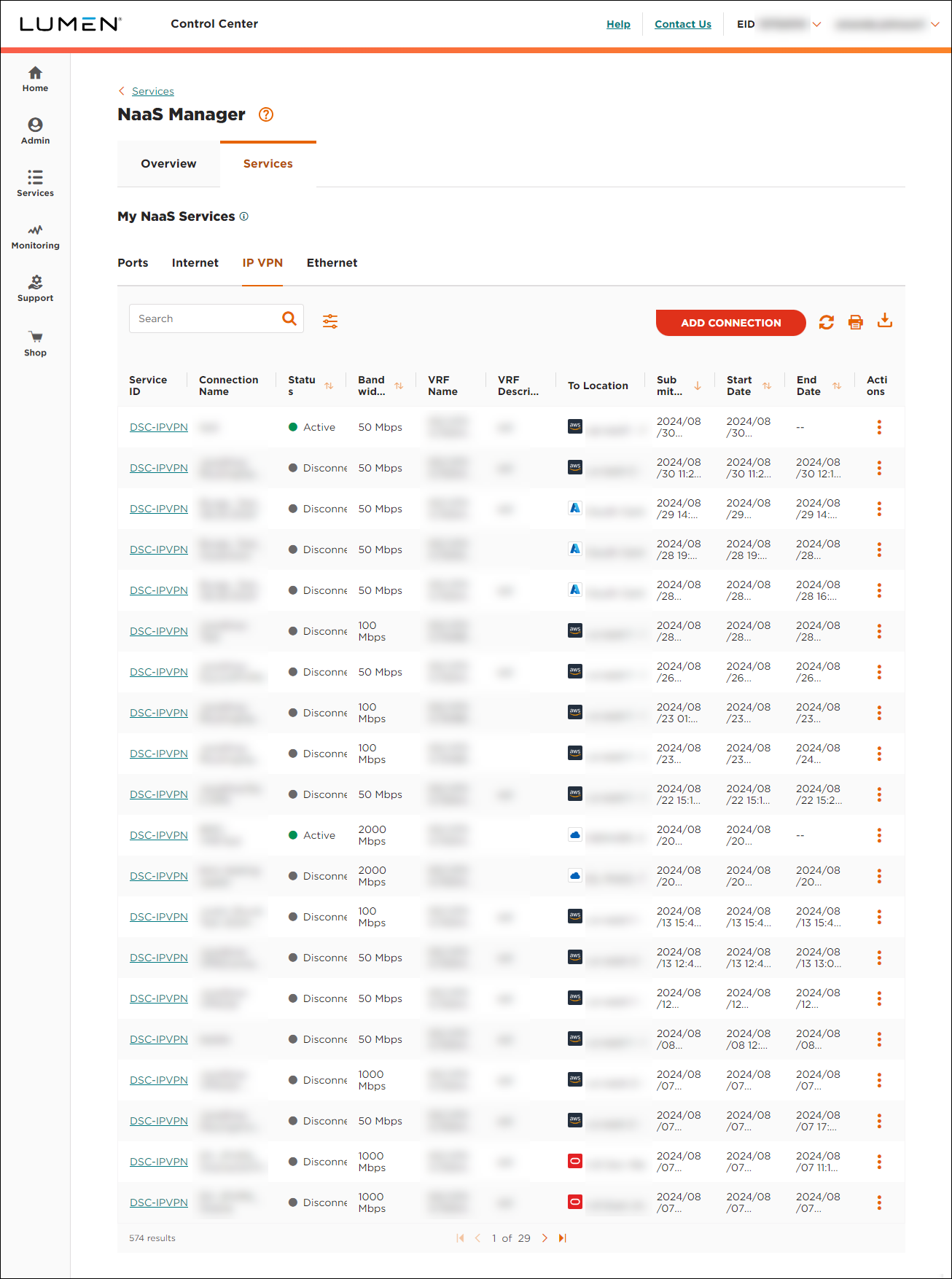 IP VPN On-Demand Service IP VPN tab