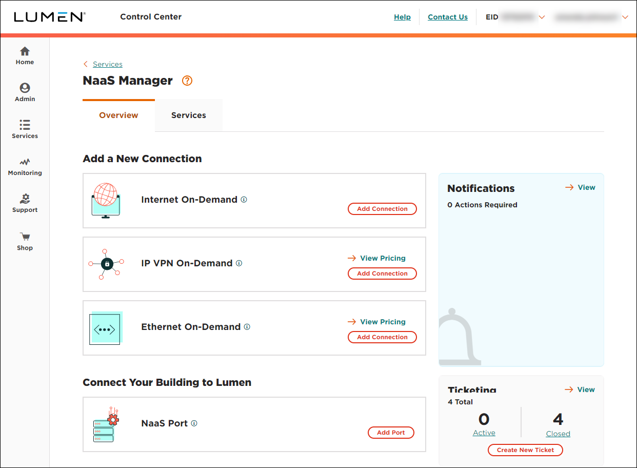 NaaS Manager Overview tab