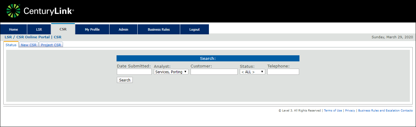 CSR tab (showing Status subtab)