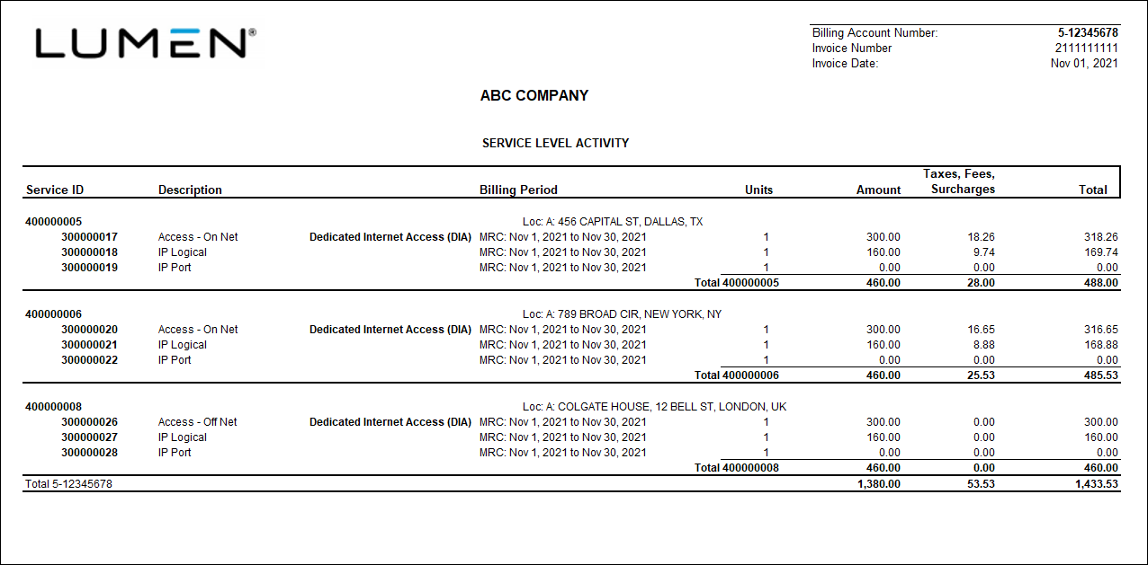 Sample bill page 3 (additional sections)