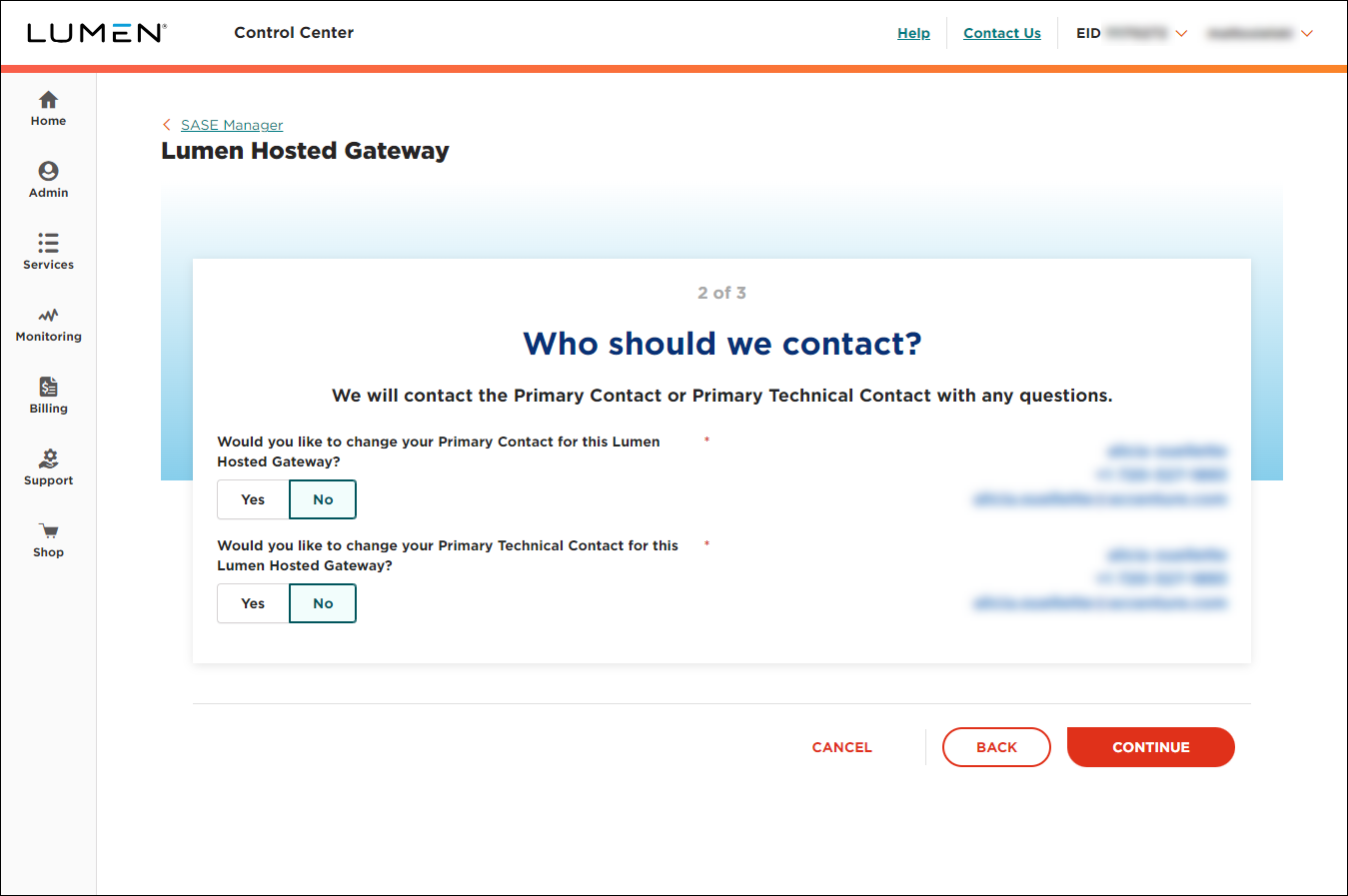 Lumen Hosted Gateway (showing node contacts)