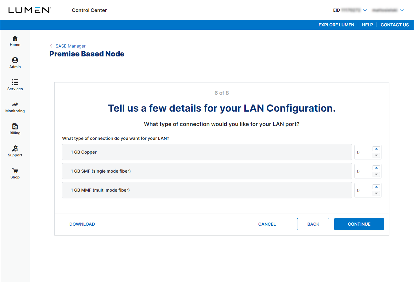 Premise Based Node (showing LAN configuration)