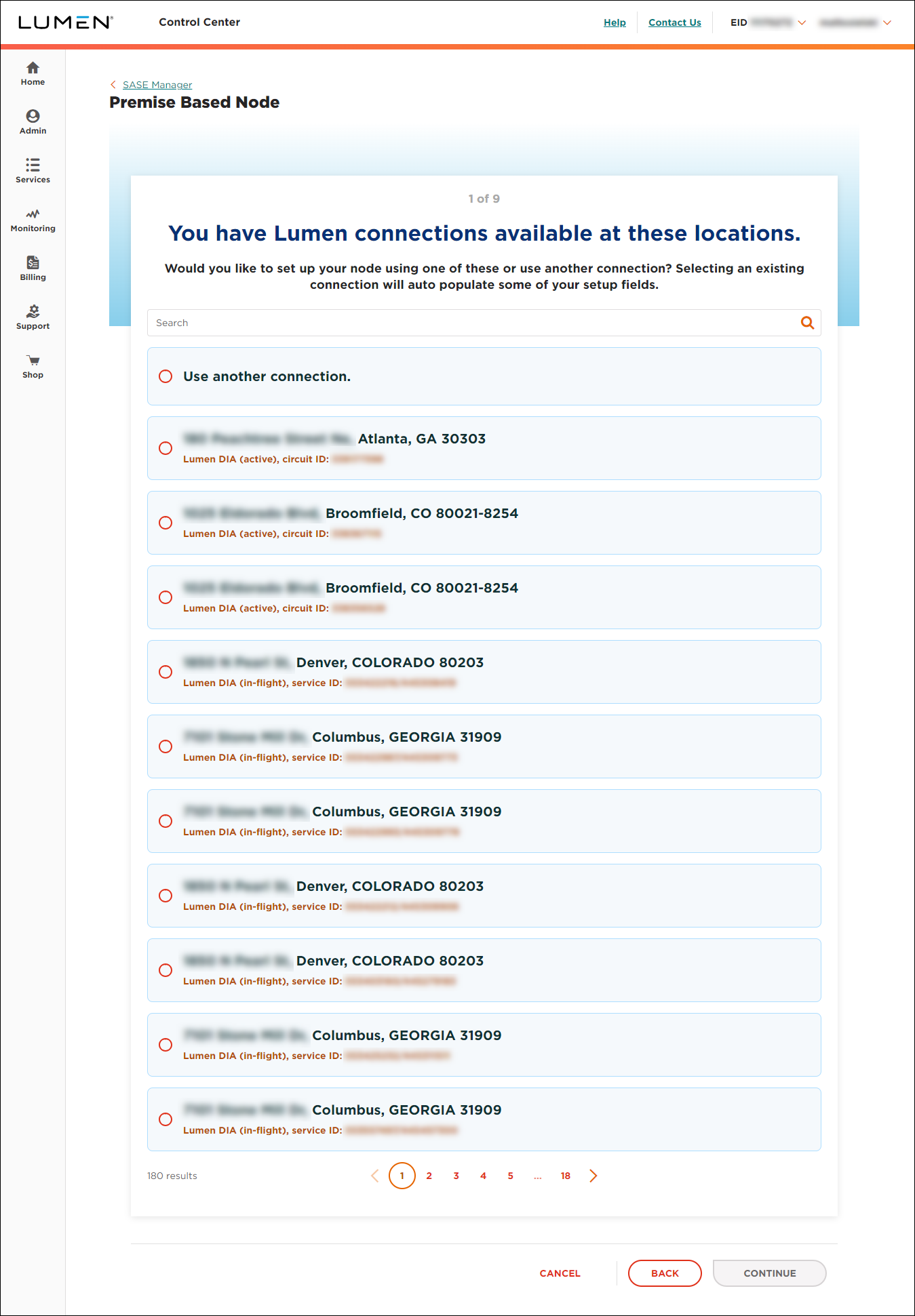 Premise Based Node (showing available locations)