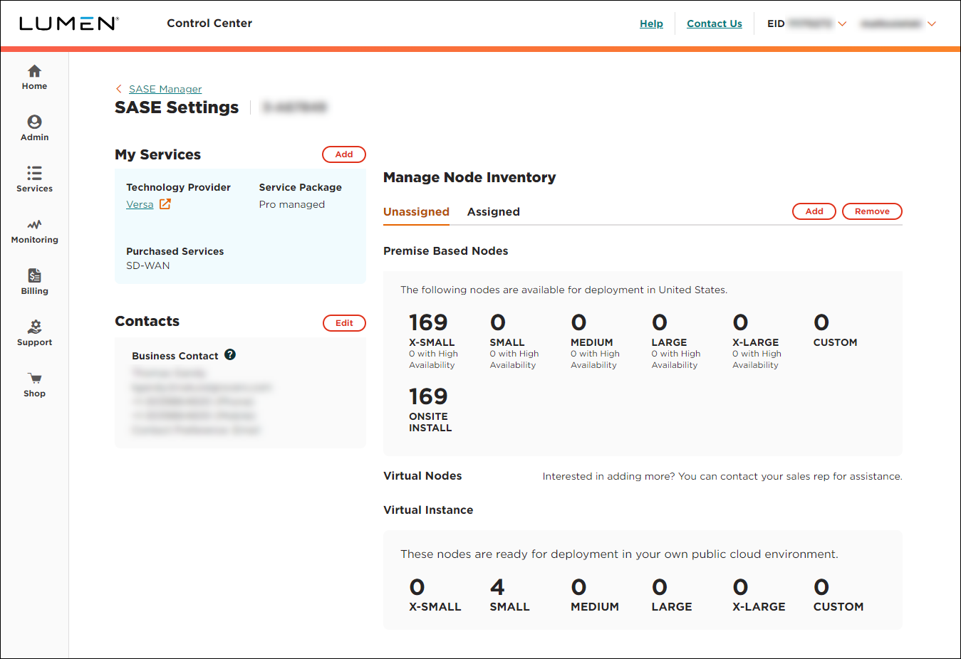 SASE Settings (showing Unassigned tab)