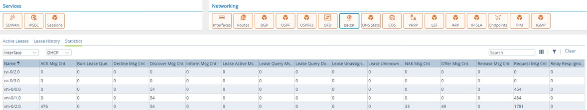 Monitor tab (showing DHCP Statistics for an appliance)