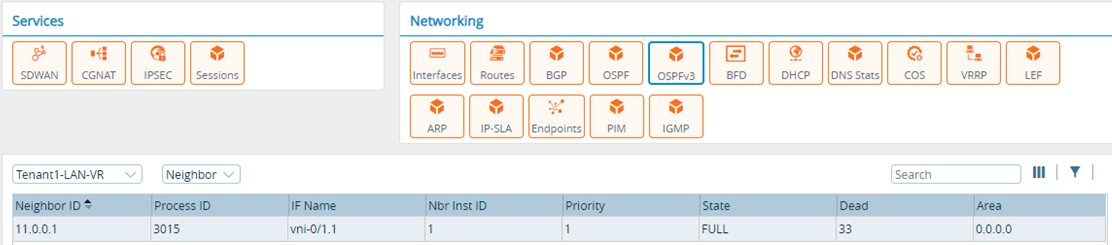 Monitor tab (showing OSPFv3 Neighbor view for an appliance)