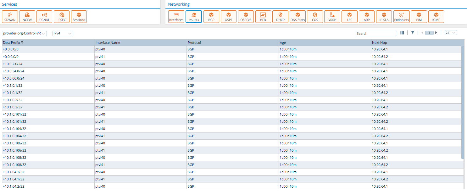 Monitor tab (showing Routes tab for an appliance)