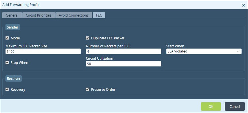 web traffic use case add forwarding profile fec tab