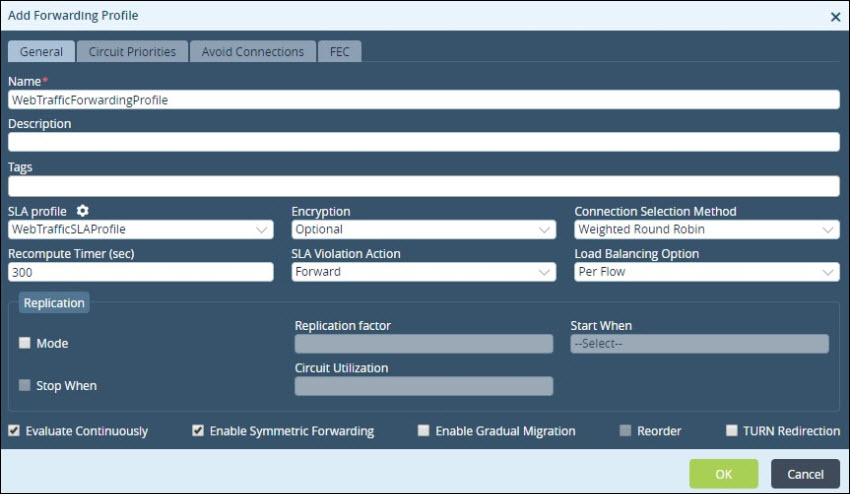 web traffic use case add forwarding profile general -tab