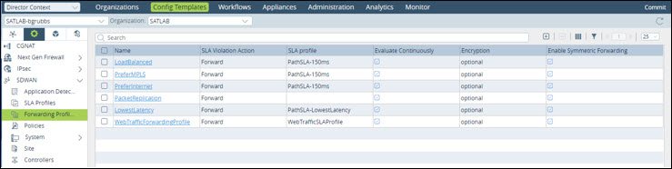 web traffic use case config templates tab forwarding profile left nav