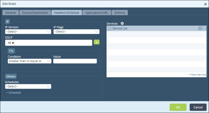 web traffic use case edit rules headers schedule tab