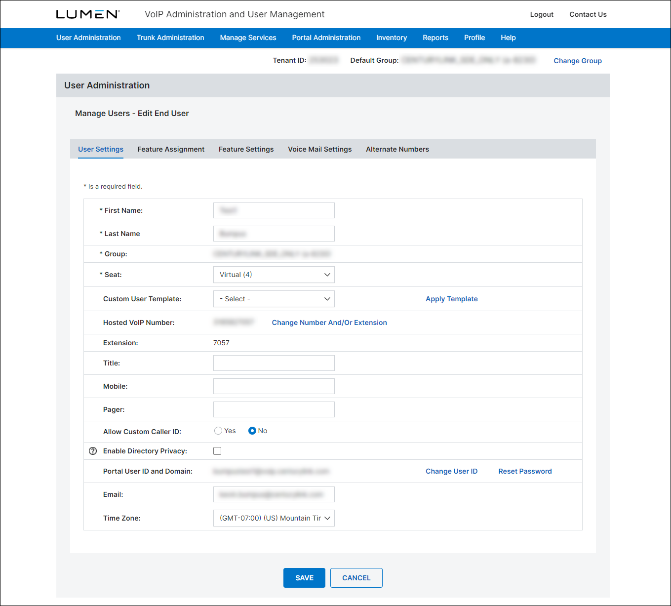 Manage Users > Edit End User (show User Settings tab)