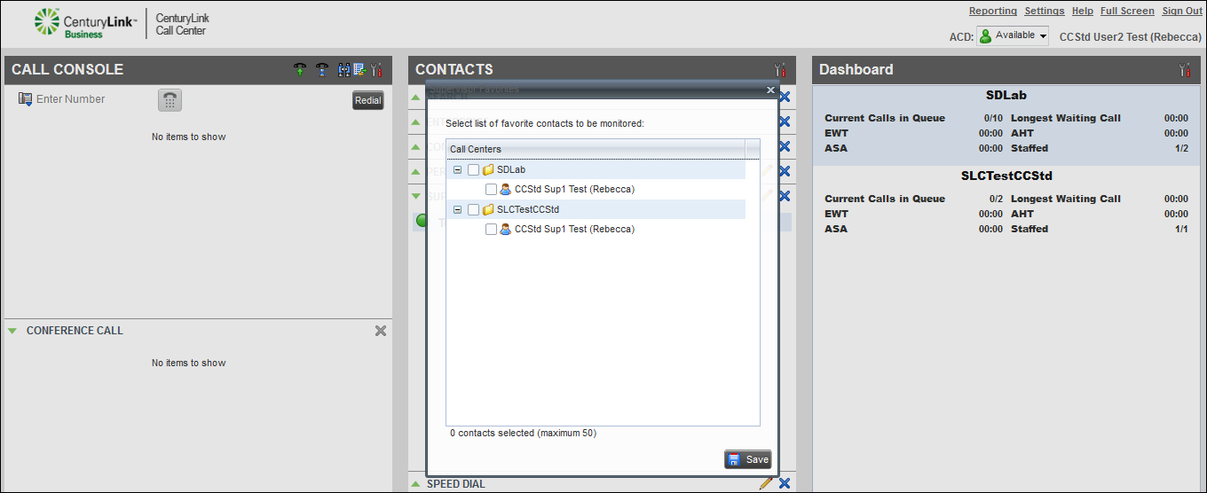 contact center agent client selecting supervisors to monitor