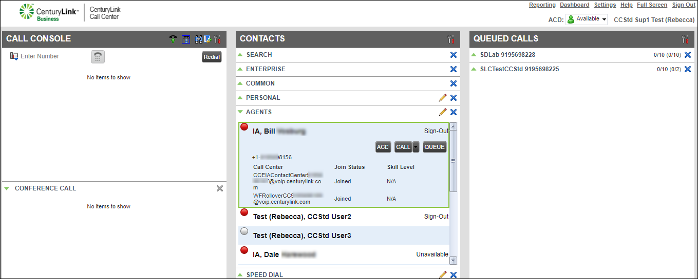 contact center supervisor contacts agent queue info