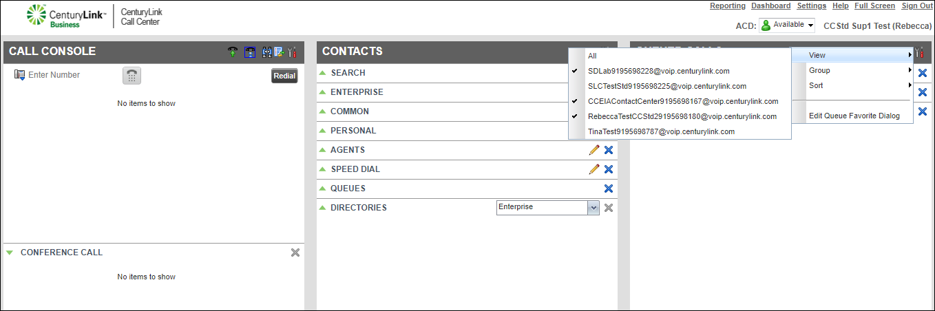 queued calls pane selecting queues to view